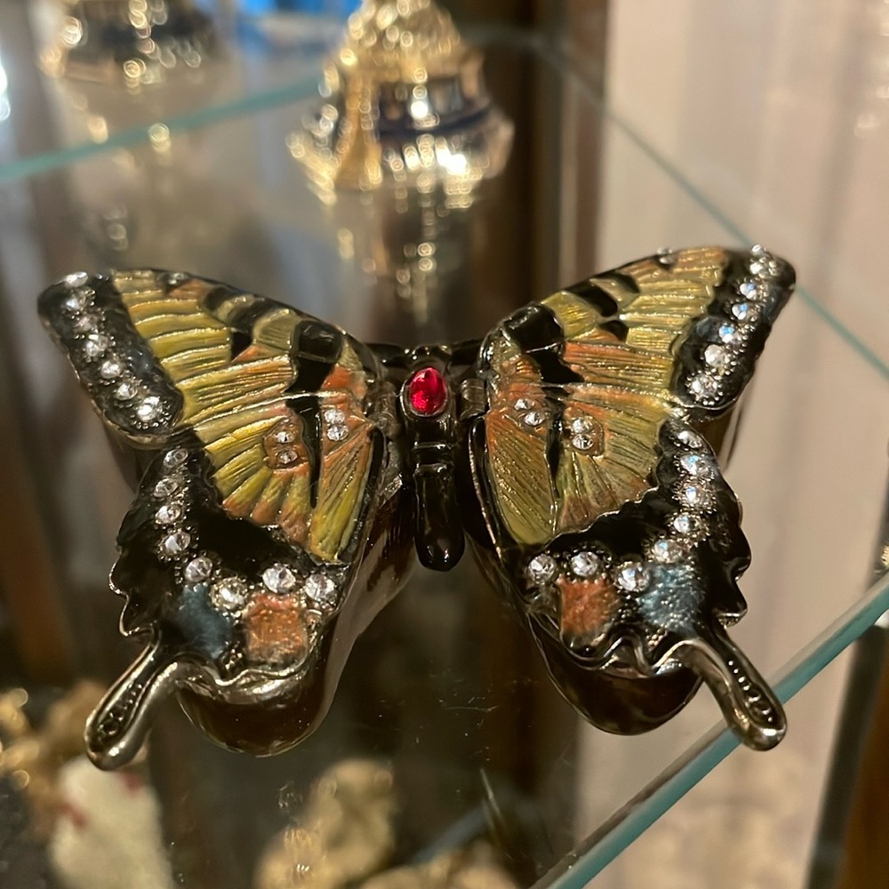 SOLD Colorful Butterfly with Austrian Crystal Trinket Box